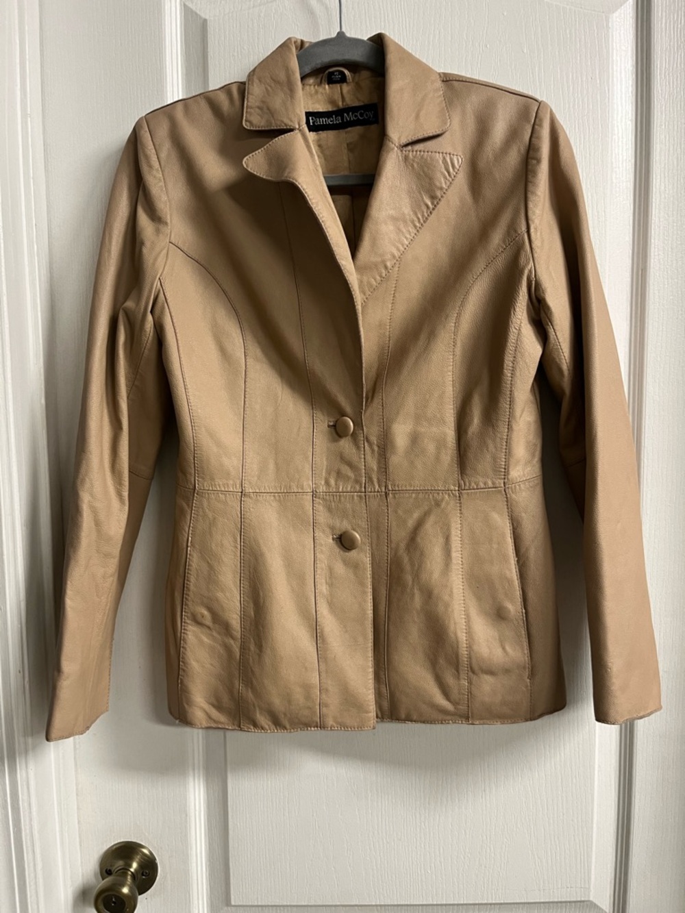 Pamela McCoy Classic Tan Leather Button Jacket